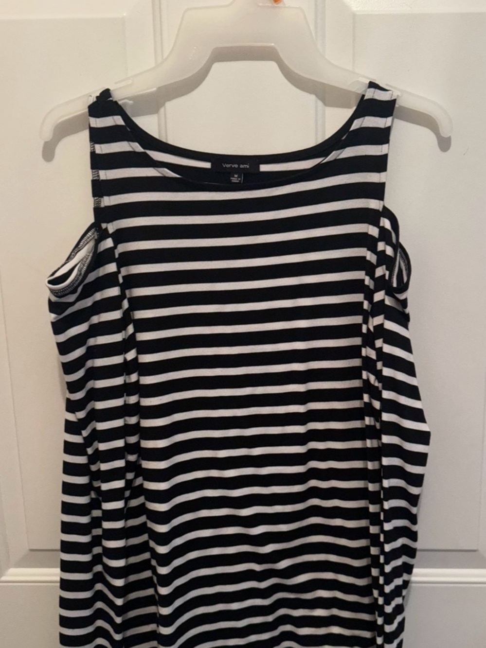 Verve Ami Black and White Striped Cold-Shoulder Tank Top